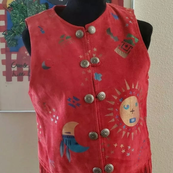 Vintage 90s hand-painted Southwestern suede vest - Picture 2 of 9